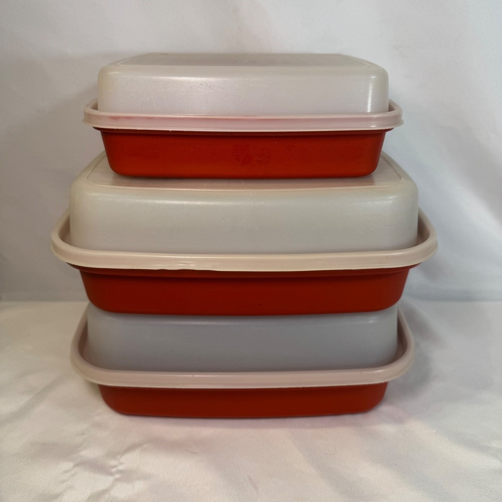 Vintage Tupperware Season-Serve Marinating Containers Paprika Red Set of 3